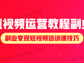 短视频运营全教程副业,副业变现短视频培训课技巧!