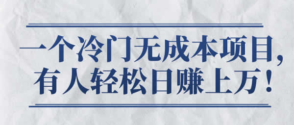 副业项目《冷门无成本项目，实测日赚上万》