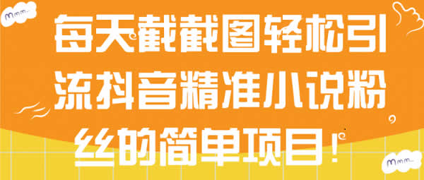 副业项目《抖音小说粉丝引流项目,会截图就能操作》视频教程