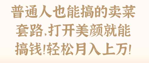 短视频副业《普通人也能搞的卖菜套路,打开美颜就能做》视频教程