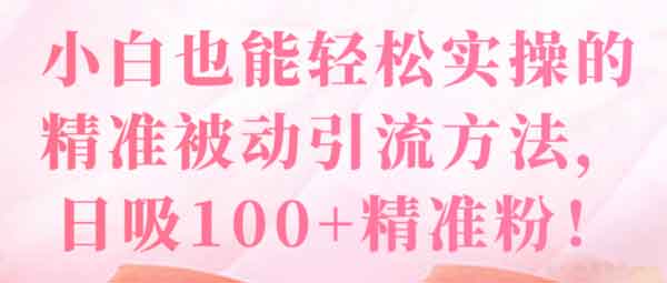 副业引流《小白也能轻松实操的精准被动引流方法，日吸100+精准粉》